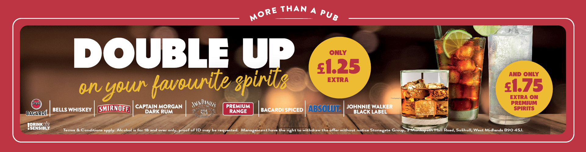 Double up on spirits from £1.25